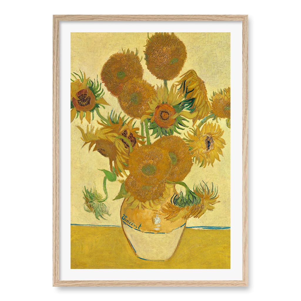 Sunflowers Wall Art Print A1 (59.4 x 84.1cm) / Natural Oak Frame / White Border from our Australian Made Wall Art collection by Profile Australia