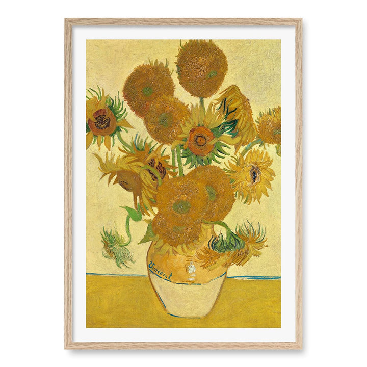Sunflowers Wall Art Print A1 (59.4 x 84.1cm) / Natural Oak Frame / White Border from our Australian Made Wall Art collection by Profile Australia