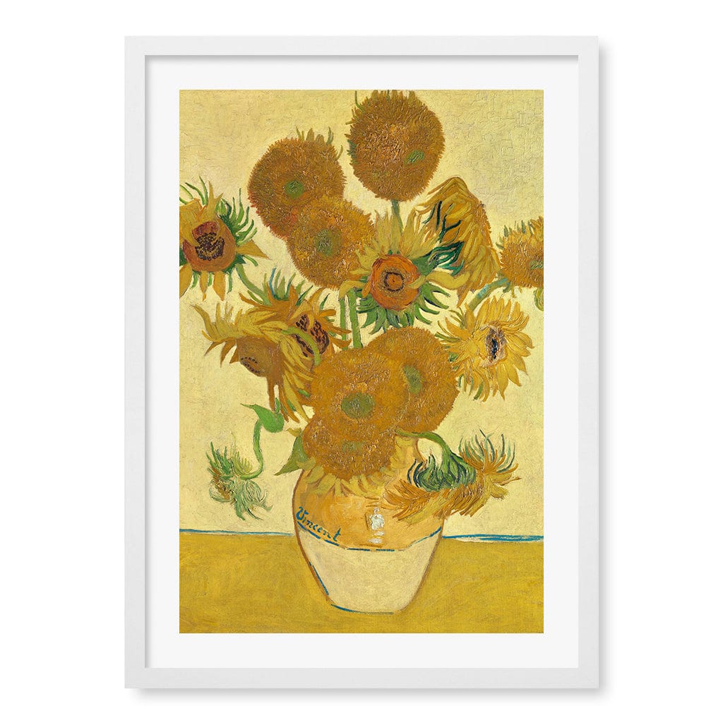 Sunflowers Wall Art Print A2 (42 x 59.4cm) / Matte White Frame / White Border from our Australian Made Wall Art collection by Profile Australia