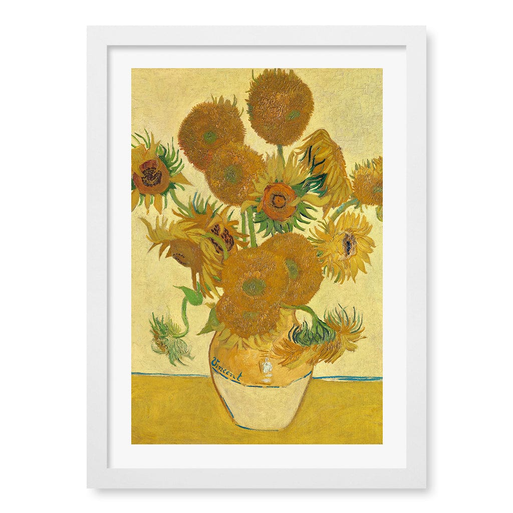 Sunflowers Wall Art Print A3 (29.7 x 42cm) / Matte White Frame / White Border from our Australian Made Wall Art collection by Profile Australia