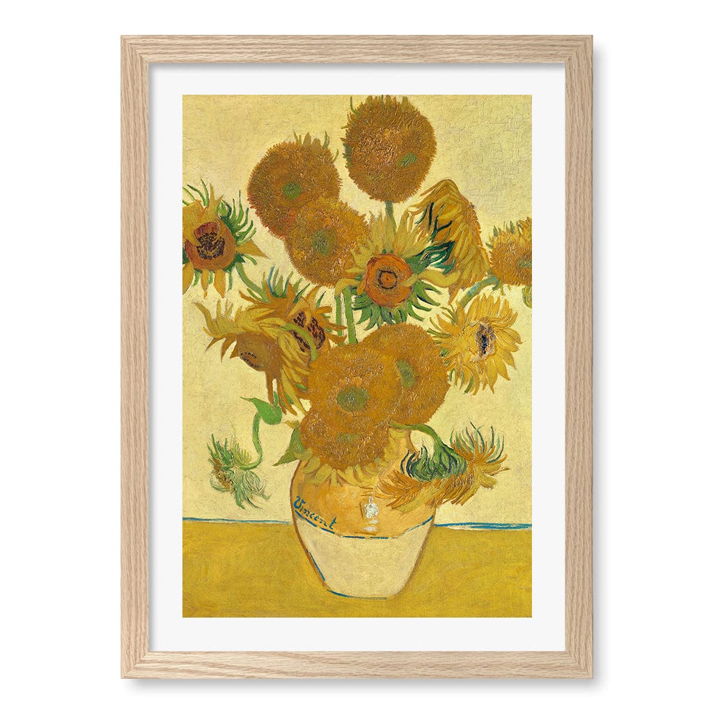 Sunflowers Wall Art Print A3 (29.7 x 42cm) / Natural Oak Frame / White Border from our Australian Made Wall Art collection by Profile Australia