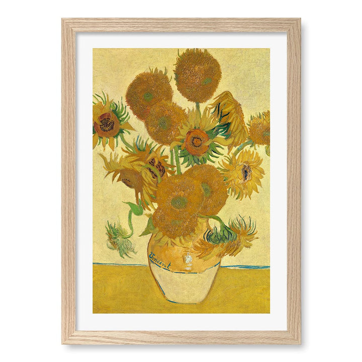 Sunflowers Wall Art Print A3 (29.7 x 42cm) / Natural Oak Frame / White Border from our Australian Made Wall Art collection by Profile Australia
