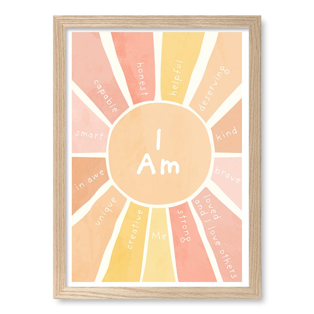 Sunshine Affirmations Children's Wall Art Print A3 (29.7 x 42cm) / Natural Oak Frame / No Border from our Australian Made Framed Wall Art, Prints & Posters collection by Profile Products (Australia) Pty Ltd