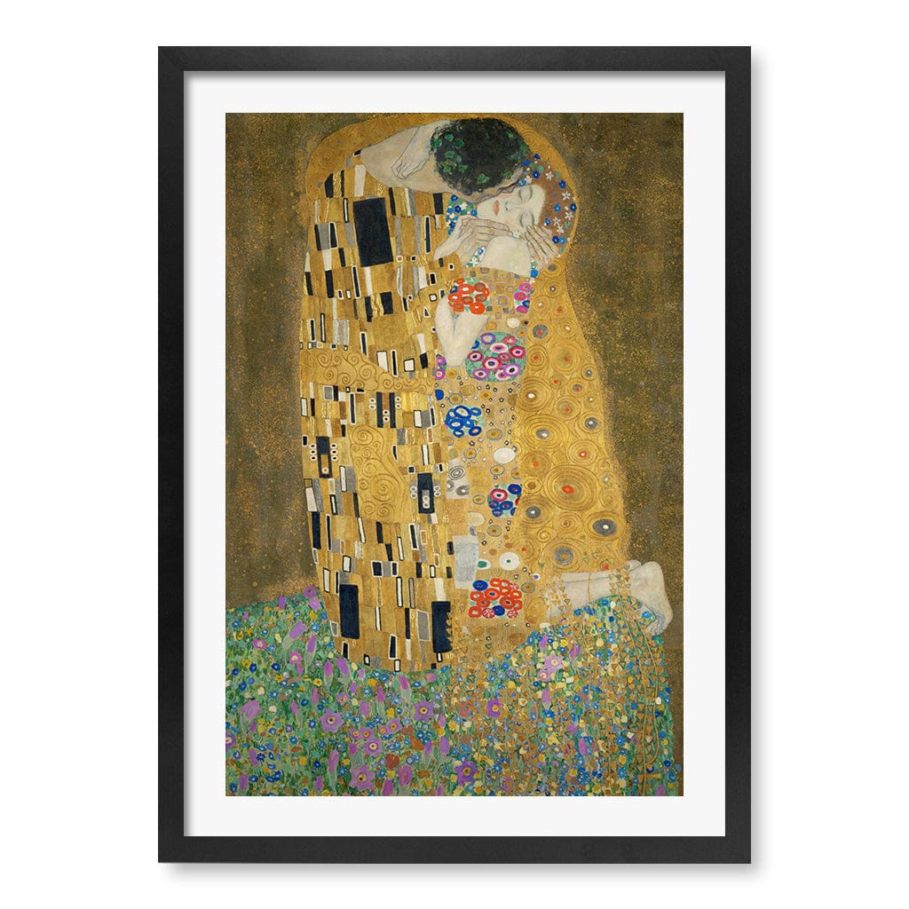 The Kiss - Gustav Klimt Art Print A4 (21 x 29.7cm) / Matte Black Frame / White Border from our Australian Made Framed Wall Art, Prints & Posters collection by Profile Products (Australia) Pty Ltd