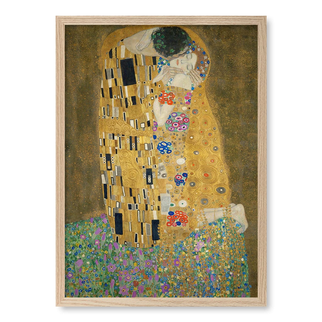 The Kiss - Gustav Klimt Art Print A4 (21 x 29.7cm) / Natural Oak Frame / No Border from our Australian Made Framed Wall Art, Prints & Posters collection by Profile Products (Australia) Pty Ltd