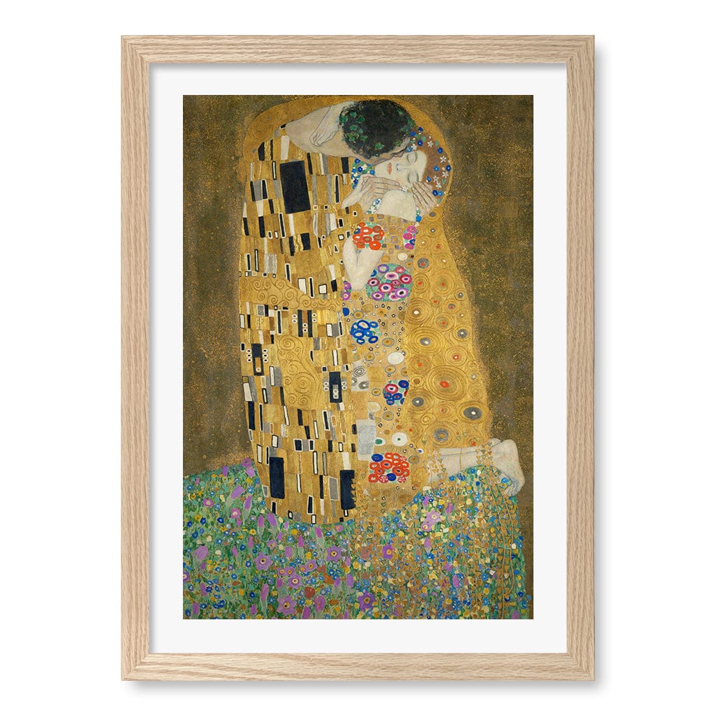 The Kiss Wall Art Print A3 (29.7 x 42cm) / Natural Oak Frame / White Border from our Australian Made Wall Art collection by Profile Australia