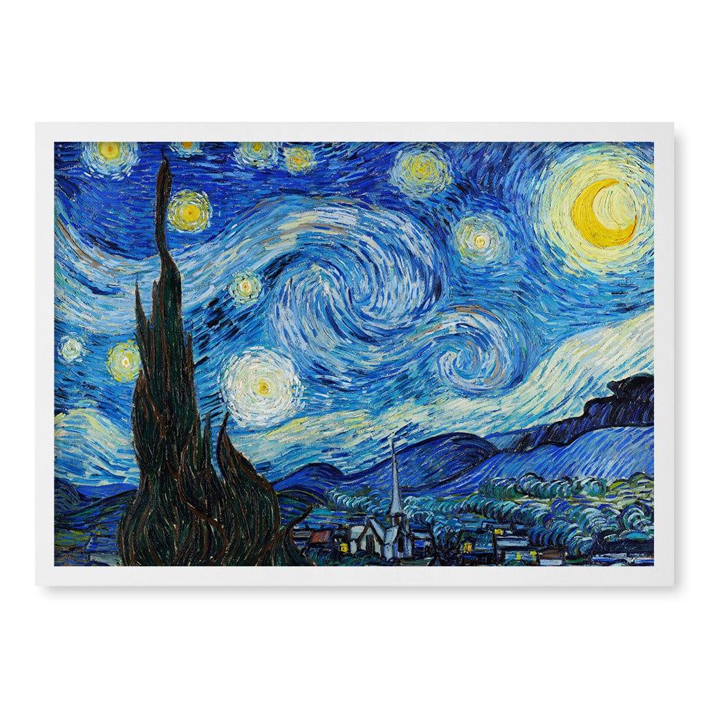 The Starry Night - Vincent van Gogh Art Print A4 (21 x 29.7cm) / Matte White Frame / No Border from our Australian Made Framed Wall Art, Prints & Posters collection by Profile Products (Australia) Pty Ltd