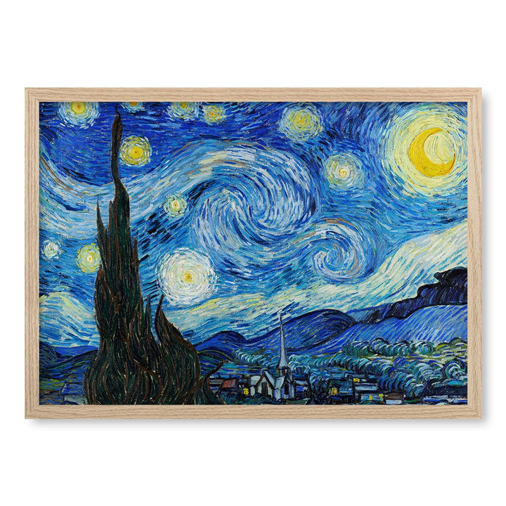 The Starry Night - Vincent van Gogh Art Print A4 (21 x 29.7cm) / Natural Oak Frame / No Border from our Australian Made Framed Wall Art, Prints & Posters collection by Profile Products (Australia) Pty Ltd