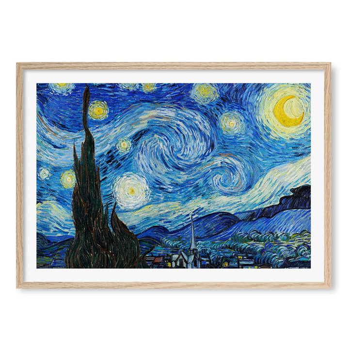 The Starry Night Wall Art Print A1 (59.4 x 84.1cm) / Natural Oak Frame / White Border from our Australian Made Wall Art collection by Profile Australia