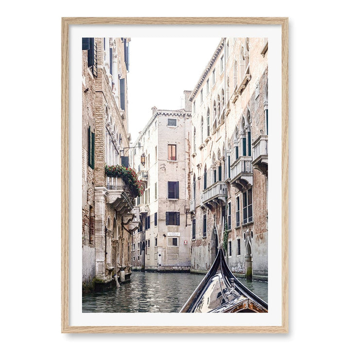 Venice Gondola 2 Wall Art Print A1 (59.4 x 84.1cm) / Natural Oak Frame / White Border from our Australian Made Wall Art collection by Profile Australia