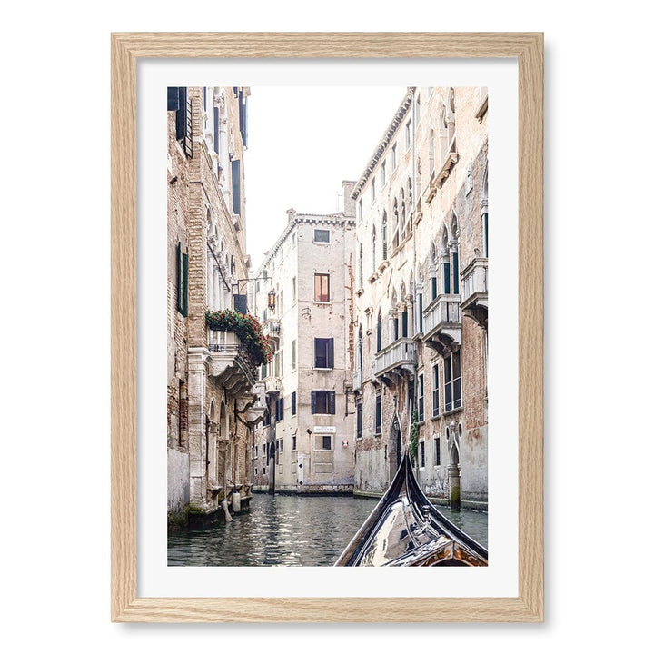 Venice Gondola 2 Wall Art Print A3 (29.7 x 42cm) / Natural Oak Frame / White Border from our Australian Made Wall Art collection by Profile Australia