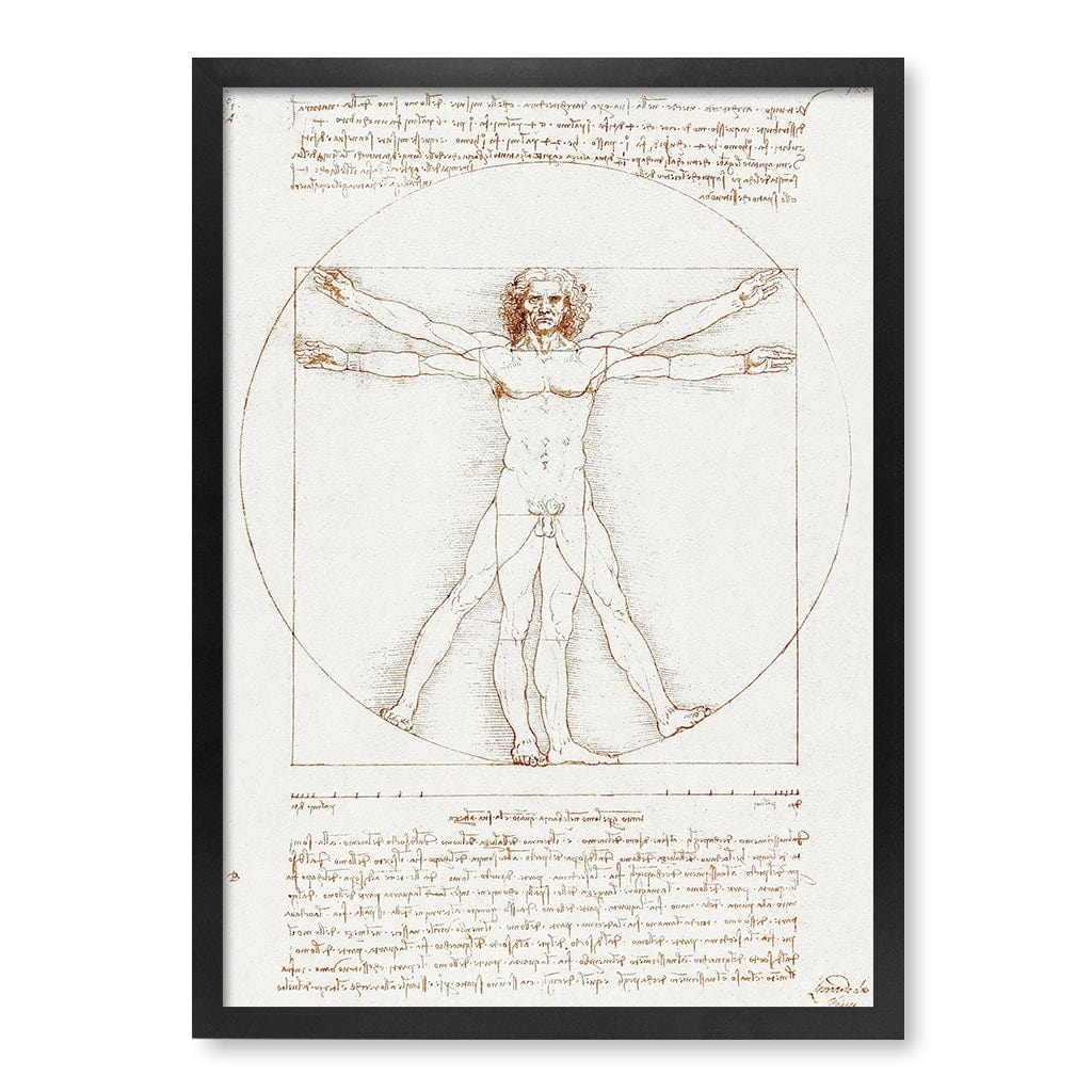 Vitruvian Man - Leonardo da Vinci Art Print A4 (21 x 29.7cm) / Matte Black Frame / No Border from our Australian Made Framed Wall Art, Prints & Posters collection by Profile Products (Australia) Pty Ltd