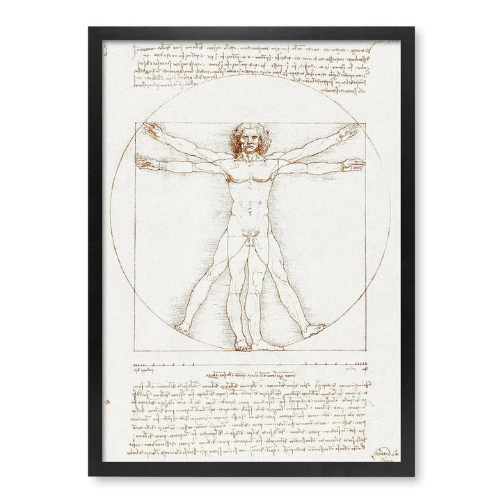 Vitruvian Man - Leonardo da Vinci Art Print A4 (21 x 29.7cm) / Matte Black Frame / No Border from our Australian Made Framed Wall Art, Prints & Posters collection by Profile Products (Australia) Pty Ltd