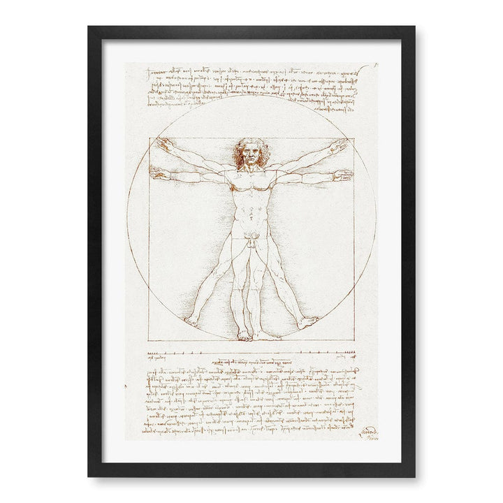Vitruvian Man - Leonardo da Vinci Art Print A4 (21 x 29.7cm) / Matte Black Frame / White Border from our Australian Made Framed Wall Art, Prints & Posters collection by Profile Products (Australia) Pty Ltd