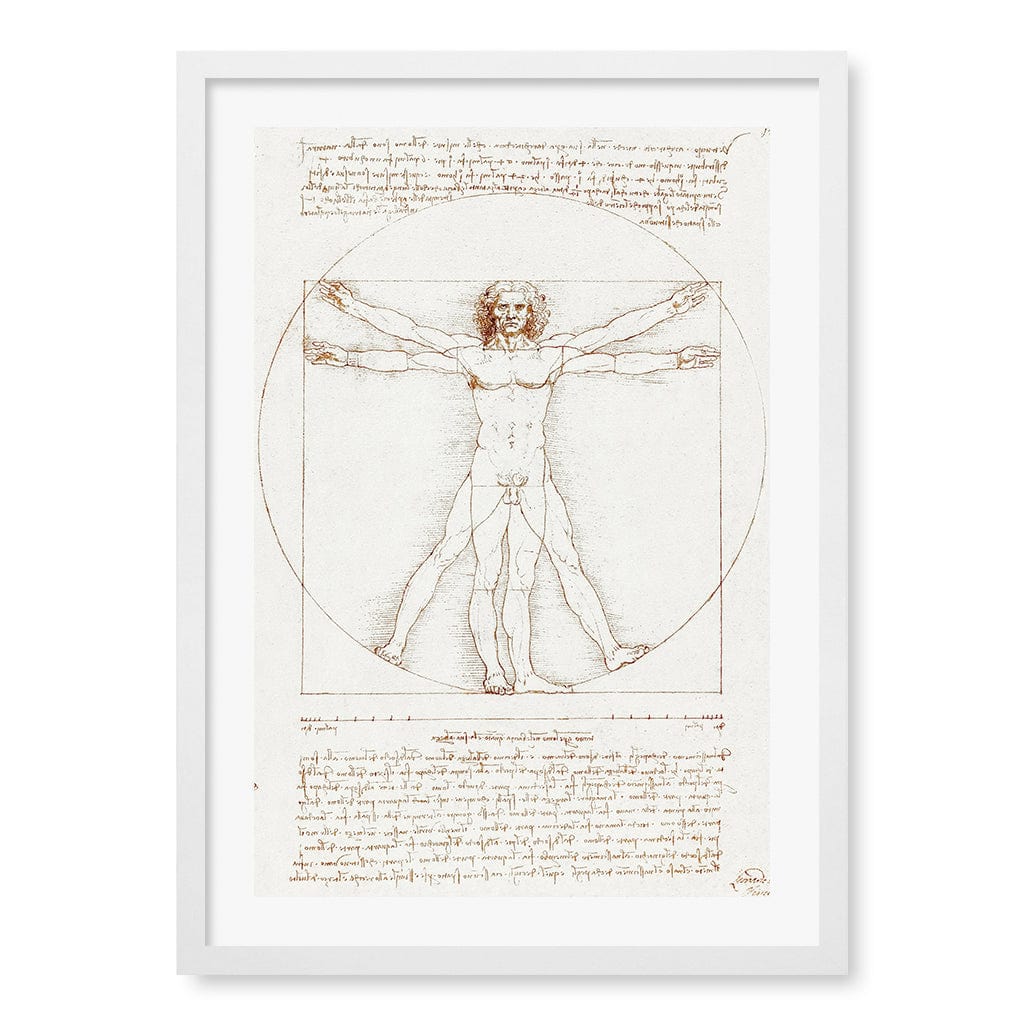 Vitruvian Man - Leonardo da Vinci Art Print A4 (21 x 29.7cm) / Matte White Frame / White Border from our Australian Made Framed Wall Art, Prints & Posters collection by Profile Products (Australia) Pty Ltd