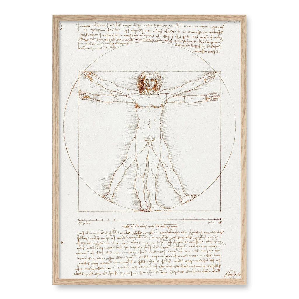 Vitruvian Man Wall Art Print A1 (59.4 x 84.1cm) / Natural Oak Frame / No Border from our Australian Made Wall Art collection by Profile Australia