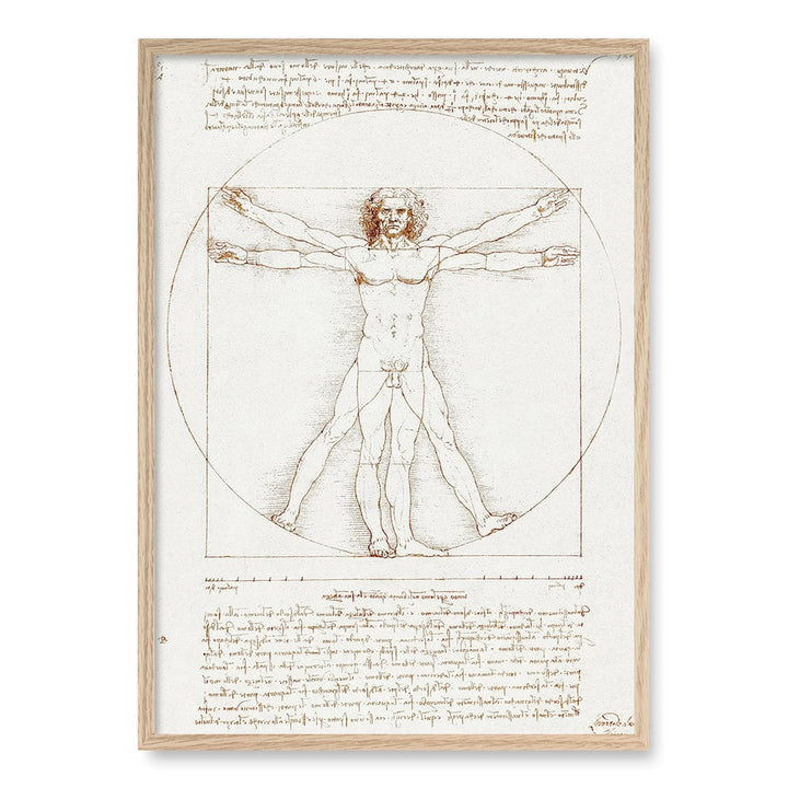 Vitruvian Man Wall Art Print A1 (59.4 x 84.1cm) / Natural Oak Frame / No Border from our Australian Made Wall Art collection by Profile Australia