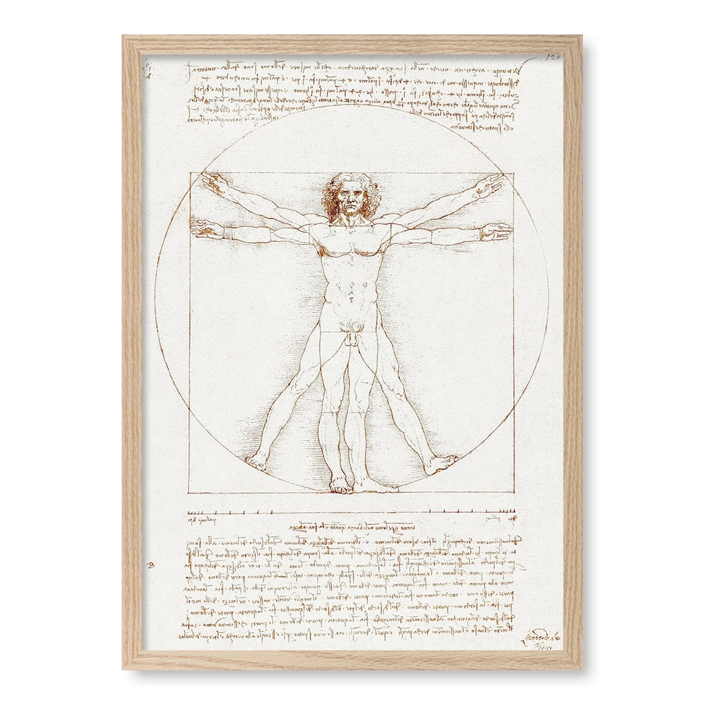 Vitruvian Man Wall Art Print A2 (42 x 59.4cm) / Natural Oak Frame / No Border from our Australian Made Wall Art collection by Profile Australia