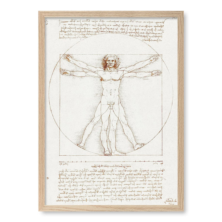 Vitruvian Man Wall Art Print A2 (42 x 59.4cm) / Natural Oak Frame / No Border from our Australian Made Wall Art collection by Profile Australia