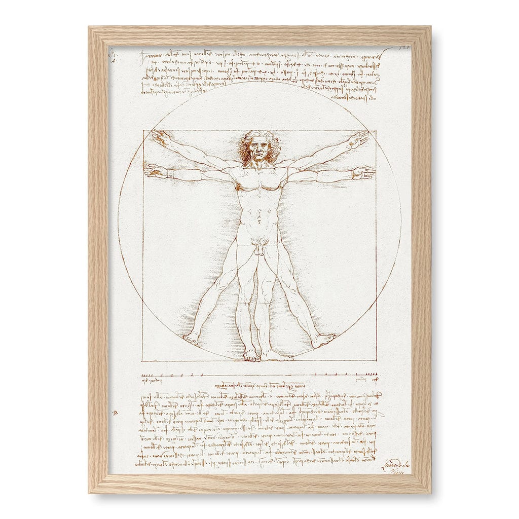 Vitruvian Man Wall Art Print A3 (29.7 x 42cm) / Natural Oak Frame / No Border from our Australian Made Wall Art collection by Profile Australia
