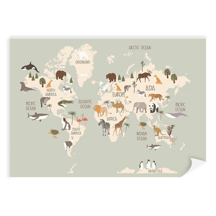 Wildlife World Map Educational Kids Wall Art Print A4 (21 x 29.7cm) / Print Only / No Border from our Australian Made Framed Wall Art, Prints & Posters collection by Profile Products (Australia) Pty Ltd