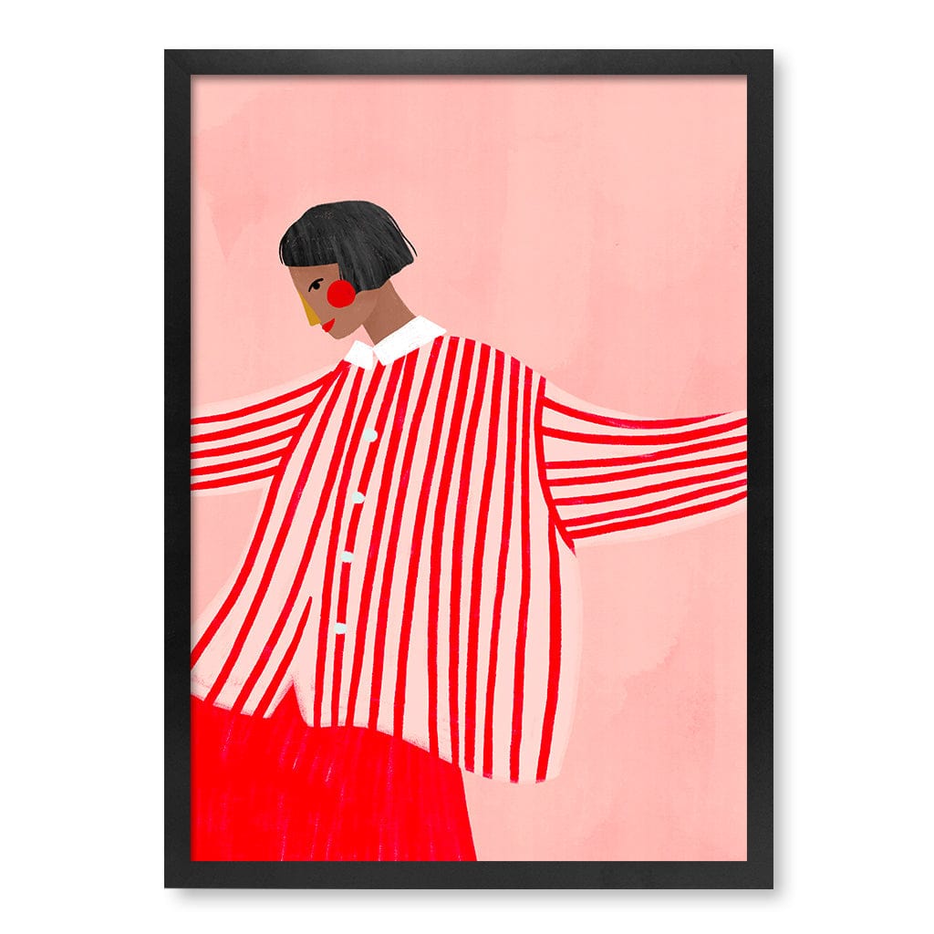 Woman In Red Stripes Modern Wall Art Print by Bea Muller A4 (21 x 29.7cm) / Matte Black Frame / No Border from our Australian Made Framed Wall Art, Prints & Posters collection by Profile Products (Australia) Pty Ltd