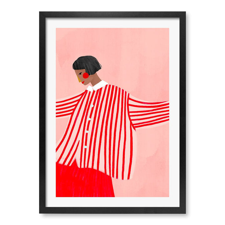 Woman In Red Stripes Modern Wall Art Print by Bea Muller A4 (21 x 29.7cm) / Matte Black Frame / White Border from our Australian Made Framed Wall Art, Prints & Posters collection by Profile Products (Australia) Pty Ltd