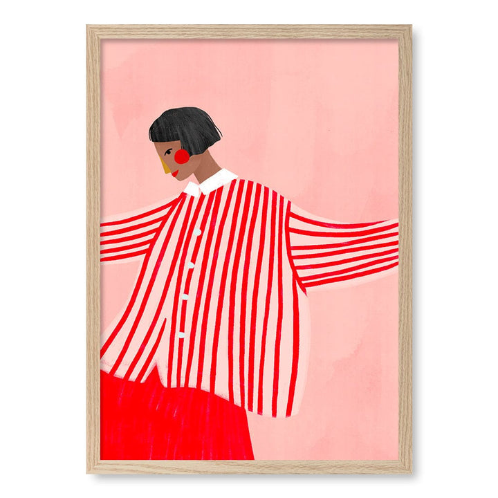 Woman In Red Stripes Modern Wall Art Print by Bea Muller A4 (21 x 29.7cm) / Natural Oak Frame / No Border from our Australian Made Framed Wall Art, Prints & Posters collection by Profile Products (Australia) Pty Ltd