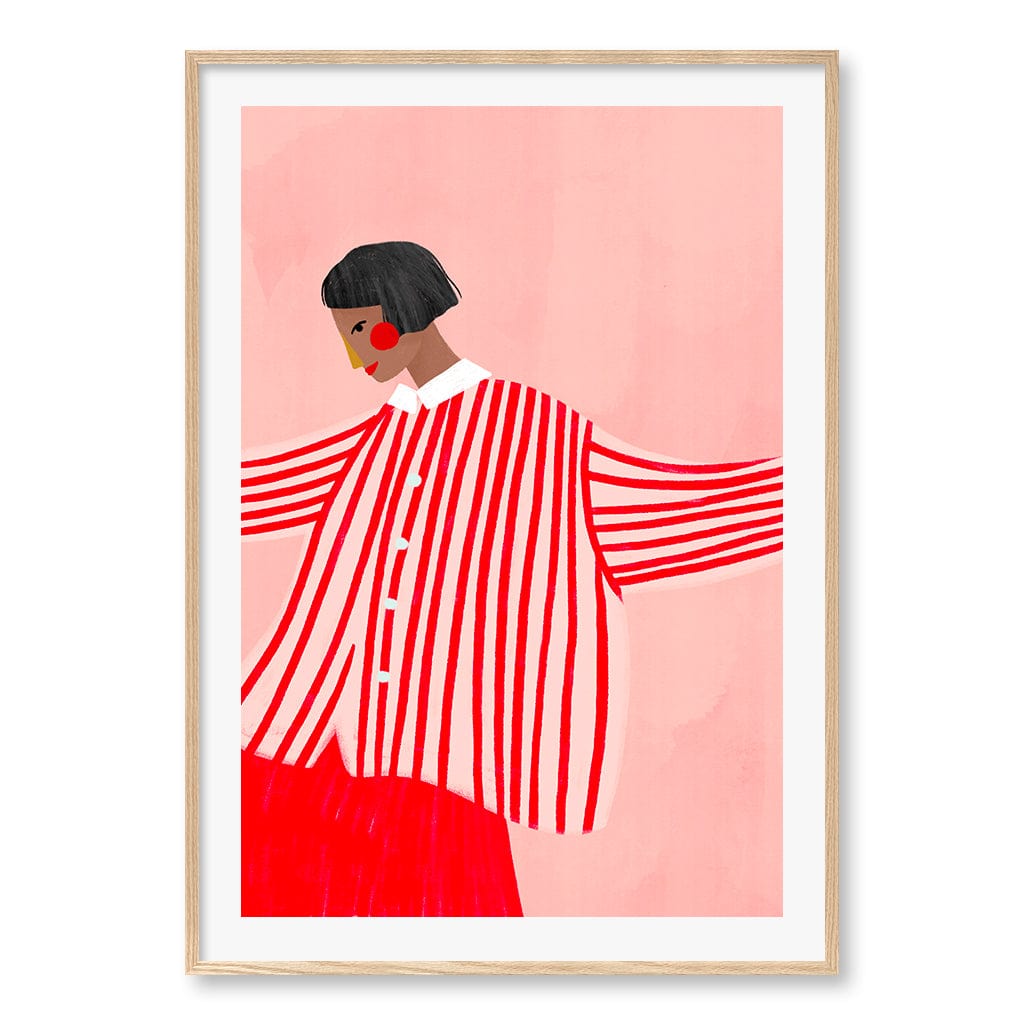 Woman In Red Stripes Wall Art Print A0 (84.1 x 118.9cm) / Natural Oak Frame / White Border from our Australian Made Wall Art collection by Profile Australia