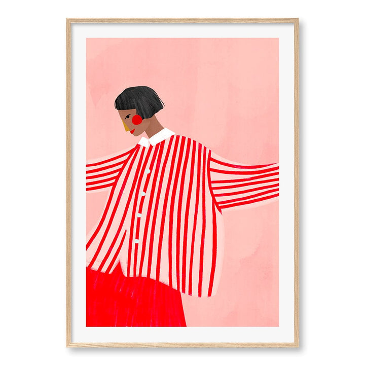 Woman In Red Stripes Wall Art Print A0 (84.1 x 118.9cm) / Natural Oak Frame / White Border from our Australian Made Wall Art collection by Profile Australia