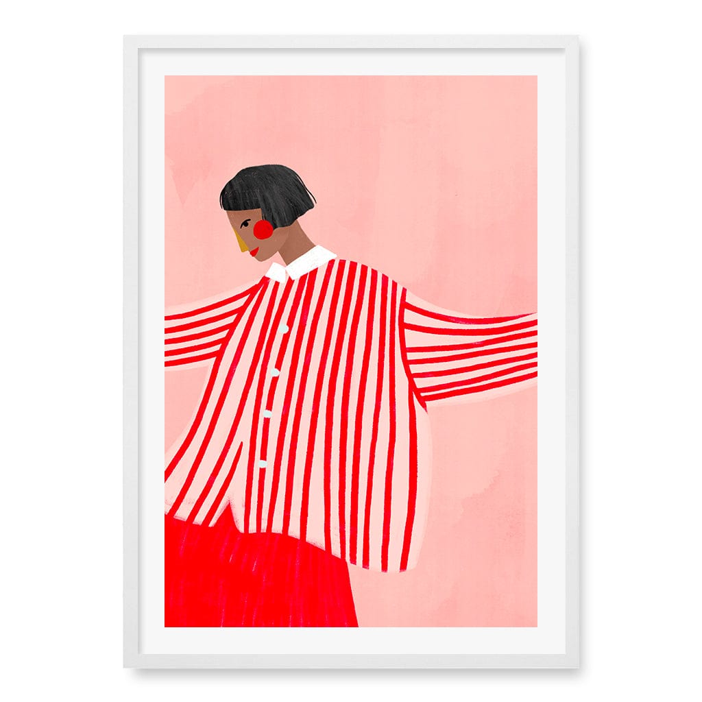 Woman In Red Stripes Wall Art Print A1 (59.4 x 84.1cm) / Matte White Frame / White Border from our Australian Made Wall Art collection by Profile Australia