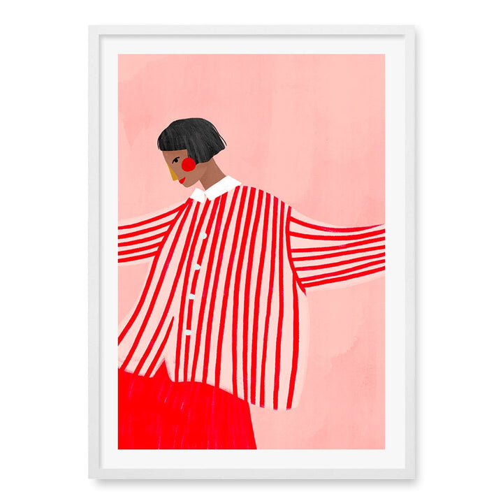 Woman In Red Stripes Wall Art Print A1 (59.4 x 84.1cm) / Matte White Frame / White Border from our Australian Made Wall Art collection by Profile Australia
