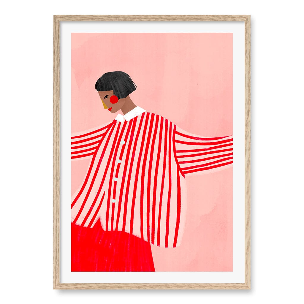 Woman In Red Stripes Wall Art Print A1 (59.4 x 84.1cm) / Natural Oak Frame / White Border from our Australian Made Wall Art collection by Profile Australia