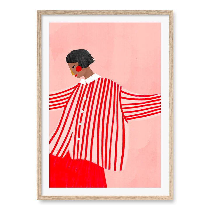 Woman In Red Stripes Wall Art Print A1 (59.4 x 84.1cm) / Natural Oak Frame / White Border from our Australian Made Wall Art collection by Profile Australia