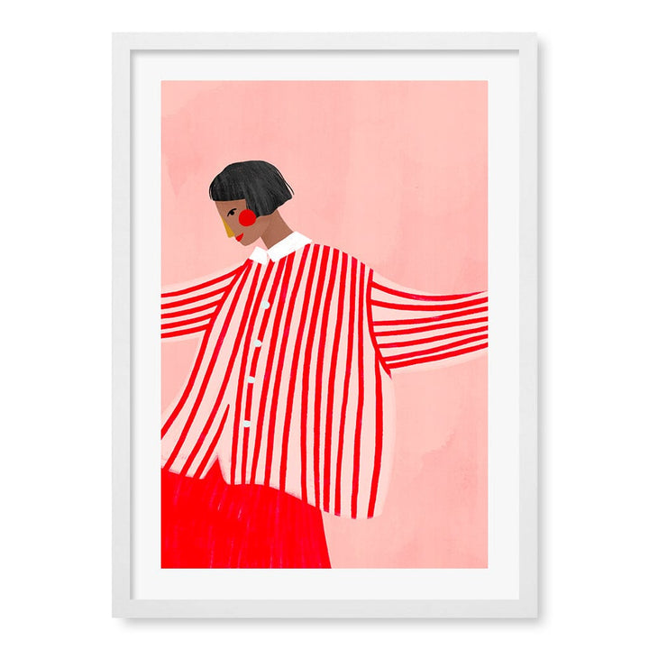 Woman In Red Stripes Wall Art Print A2 (42 x 59.4cm) / Matte White Frame / White Border from our Australian Made Wall Art collection by Profile Australia