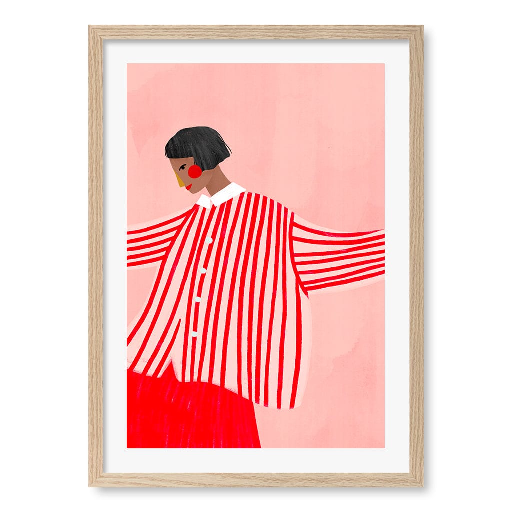 Woman In Red Stripes Wall Art Print A2 (42 x 59.4cm) / Natural Oak Frame / White Border from our Australian Made Wall Art collection by Profile Australia