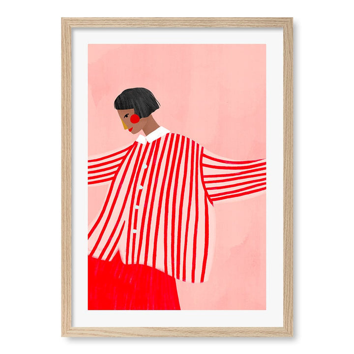 Woman In Red Stripes Wall Art Print A2 (42 x 59.4cm) / Natural Oak Frame / White Border from our Australian Made Wall Art collection by Profile Australia