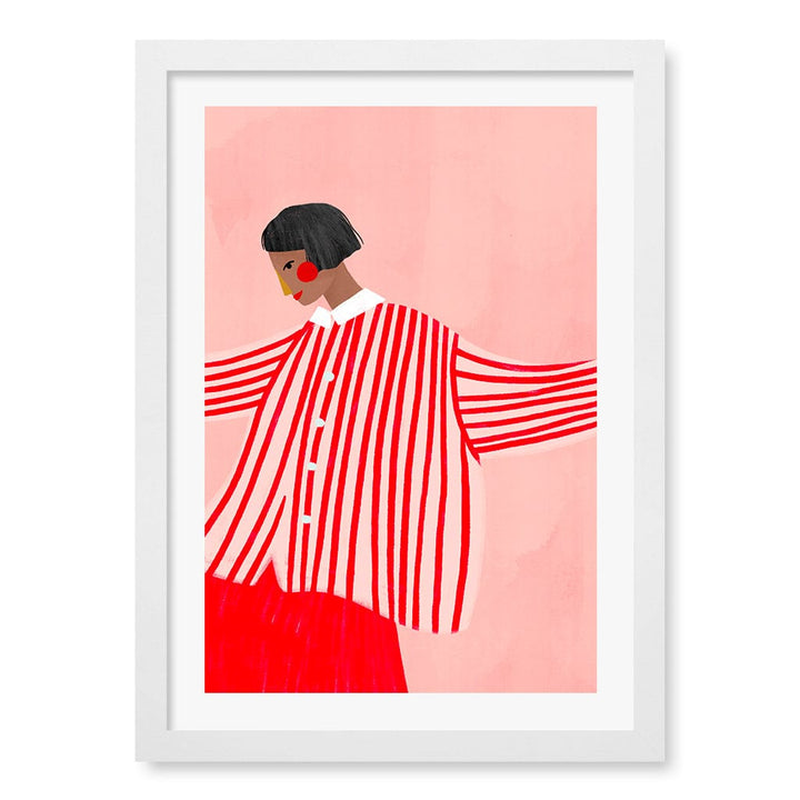 Woman In Red Stripes Wall Art Print A3 (29.7 x 42cm) / Matte White Frame / White Border from our Australian Made Wall Art collection by Profile Australia