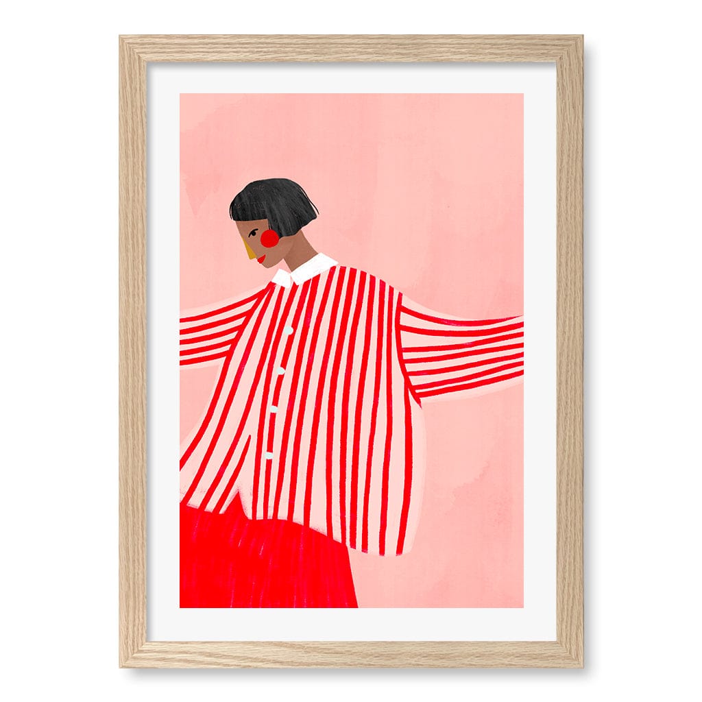 Woman In Red Stripes Wall Art Print A3 (29.7 x 42cm) / Natural Oak Frame / White Border from our Australian Made Wall Art collection by Profile Australia