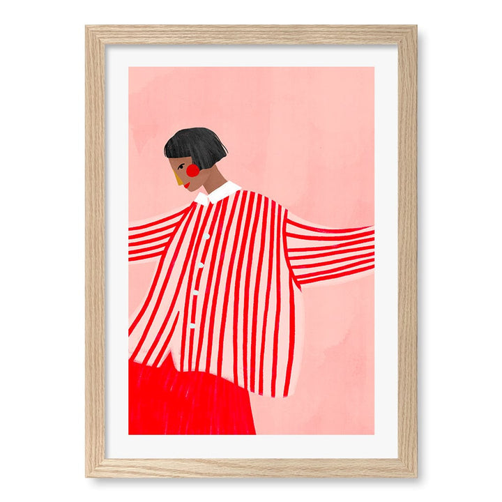 Woman In Red Stripes Wall Art Print A3 (29.7 x 42cm) / Natural Oak Frame / White Border from our Australian Made Wall Art collection by Profile Australia