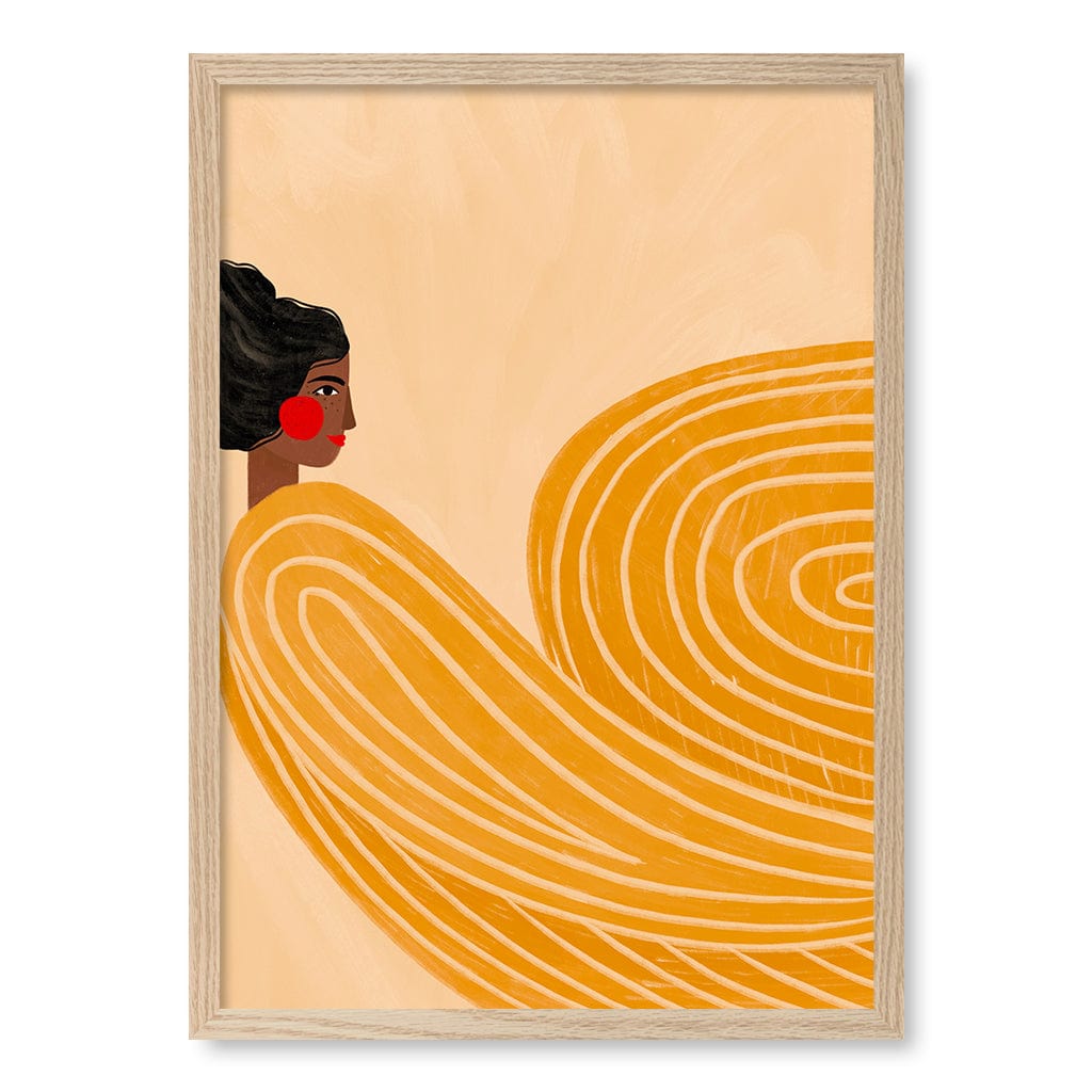 Woman In Yellow Stripes Modern Wall Art Print by Bea Muller A4 (21 x 29.7cm) / Natural Oak Frame / No Border from our Australian Made Framed Wall Art, Prints & Posters collection by Profile Products (Australia) Pty Ltd