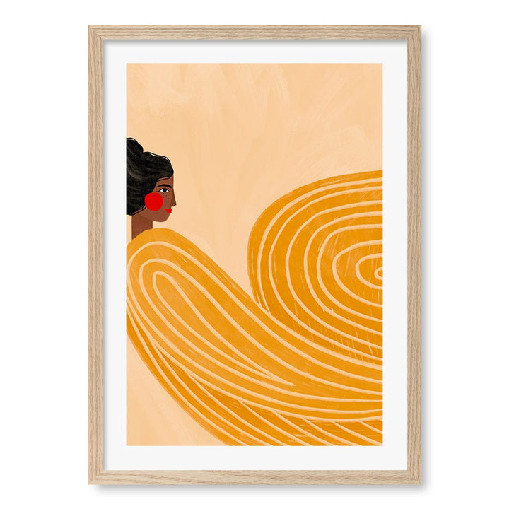Woman In Yellow Stripes Modern Wall Art Print by Bea Muller A4 (21 x 29.7cm) / Natural Oak Frame / White Border from our Australian Made Framed Wall Art, Prints & Posters collection by Profile Products (Australia) Pty Ltd