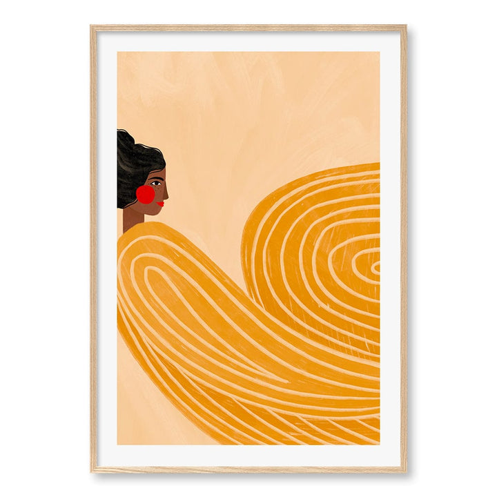 Woman In Yellow Stripes Wall Art Print A0 (84.1 x 118.9cm) / Natural Oak Frame / White Border from our Australian Made Wall Art collection by Profile Australia
