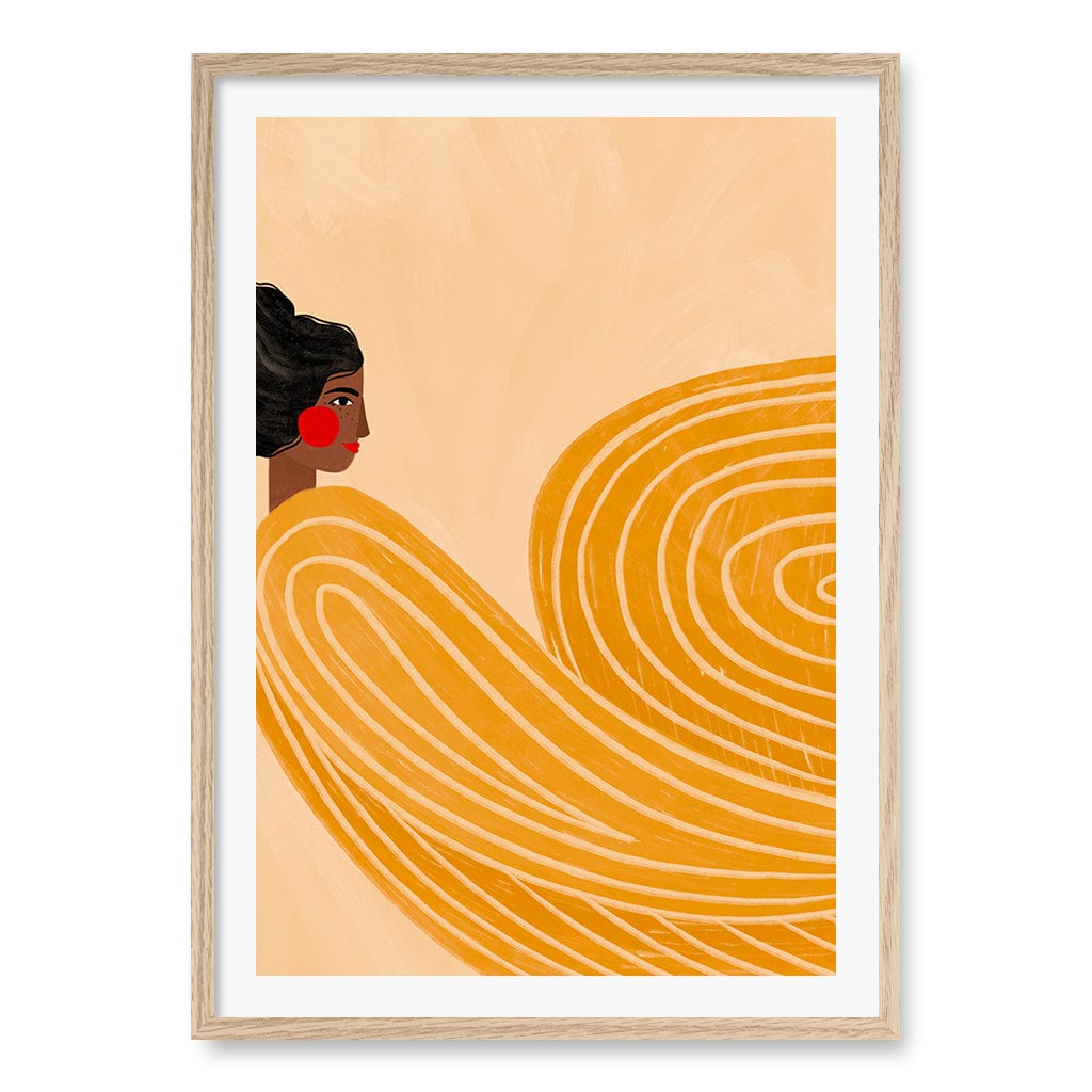 Woman In Yellow Stripes Wall Art Print A1 (59.4 x 84.1cm) / Natural Oak Frame / White Border from our Australian Made Wall Art collection by Profile Australia