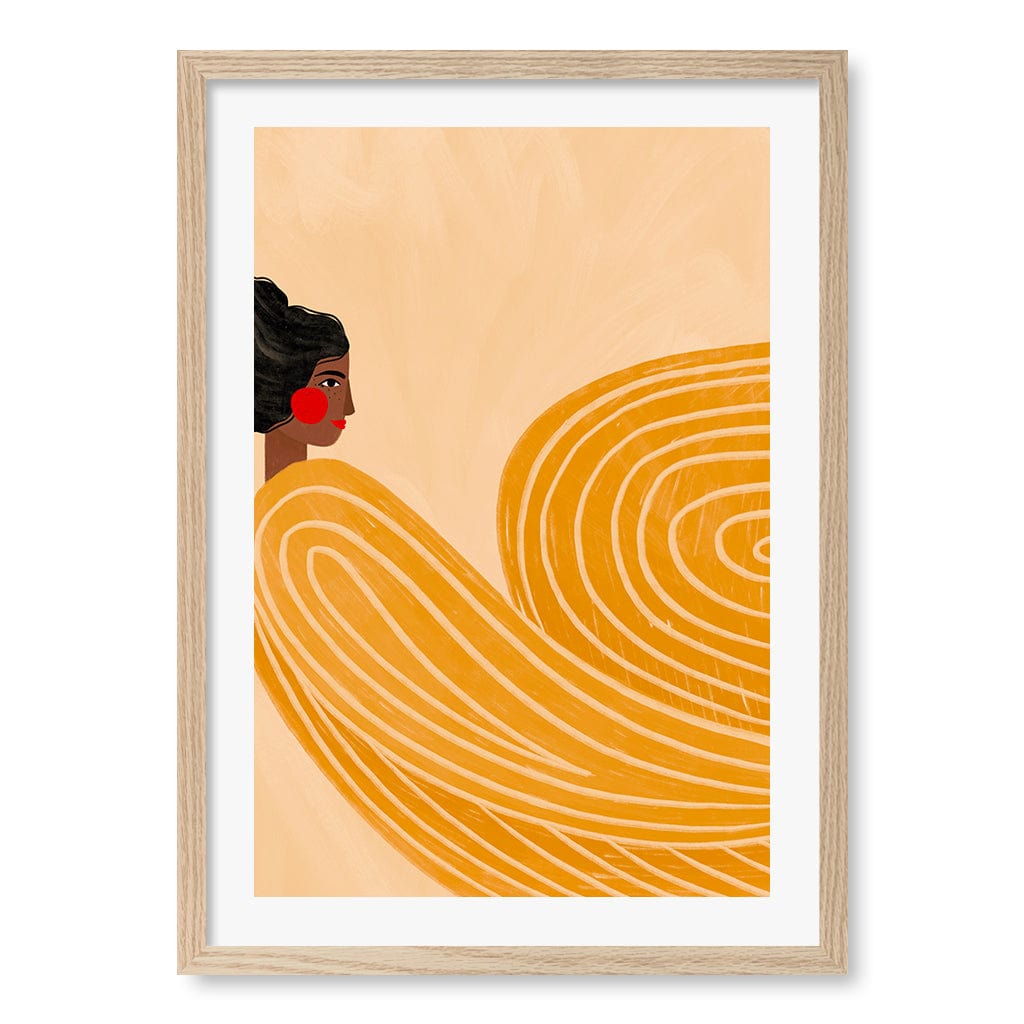 Woman In Yellow Stripes Wall Art Print A2 (42 x 59.4cm) / Natural Oak Frame / White Border from our Australian Made Wall Art collection by Profile Australia