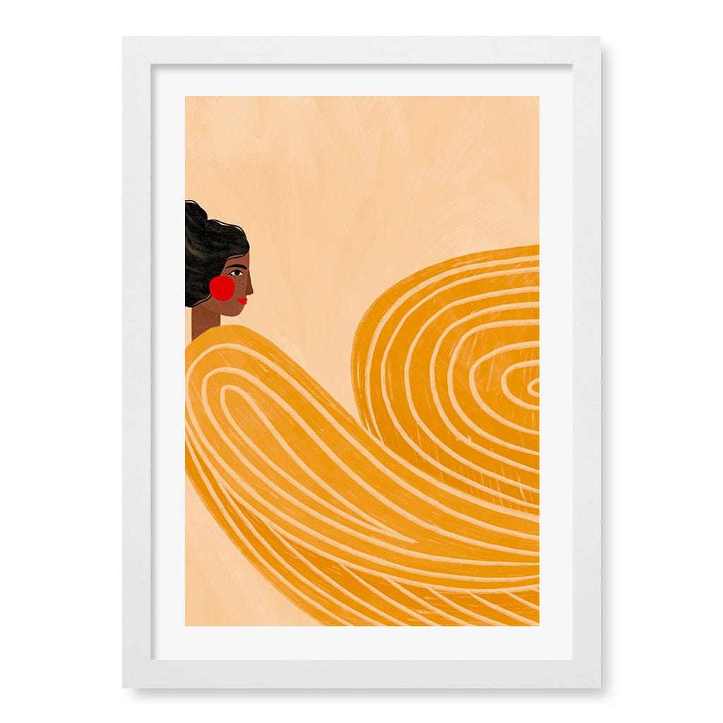 Woman In Yellow Stripes Wall Art Print A3 (29.7 x 42cm) / Matte White Frame / White Border from our Australian Made Wall Art collection by Profile Australia