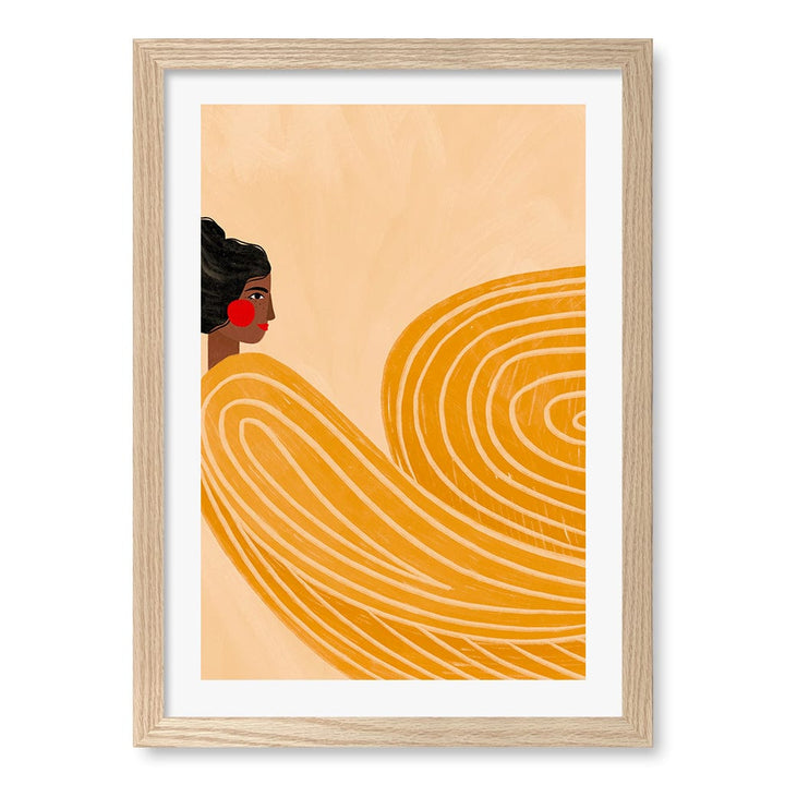 Woman In Yellow Stripes Wall Art Print A3 (29.7 x 42cm) / Natural Oak Frame / White Border from our Australian Made Wall Art collection by Profile Australia