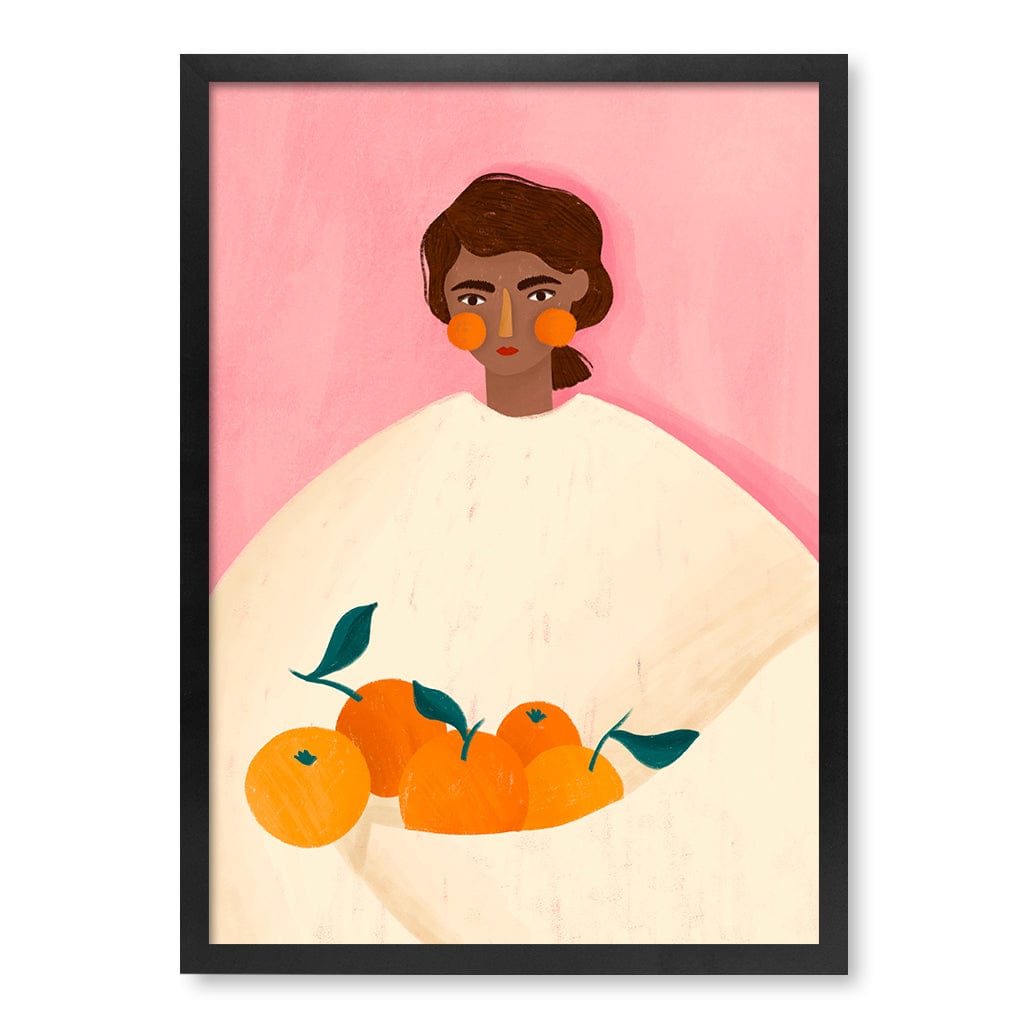 Woman With Oranges Modern Wall Art Print by Bea Muller A4 (21 x 29.7cm) / Matte Black Frame / No Border from our Australian Made Framed Wall Art, Prints & Posters collection by Profile Products (Australia) Pty Ltd