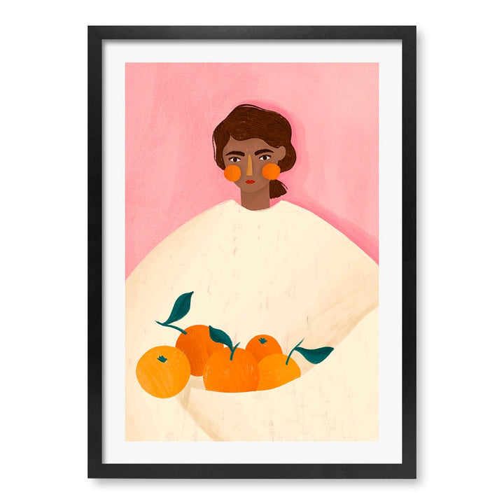 Woman With Oranges Modern Wall Art Print by Bea Muller A4 (21 x 29.7cm) / Matte Black Frame / White Border from our Australian Made Framed Wall Art, Prints & Posters collection by Profile Products (Australia) Pty Ltd
