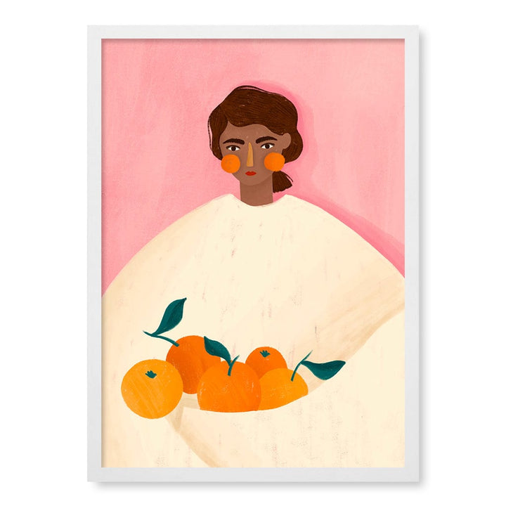 Woman With Oranges Modern Wall Art Print by Bea Muller A4 (21 x 29.7cm) / Matte White Frame / No Border from our Australian Made Framed Wall Art, Prints & Posters collection by Profile Products (Australia) Pty Ltd